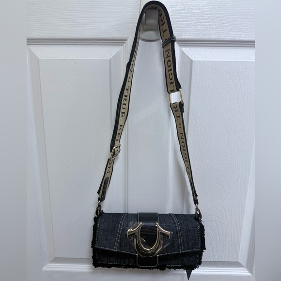 NWT True Religion Frayed Denim Mini Flap Crossbody Bag - Picture 2 of 8